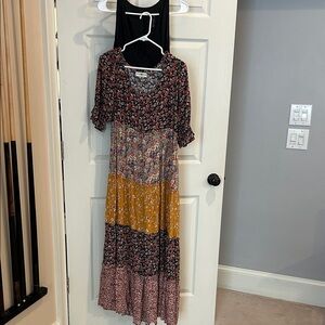 NATURAL LIFE Floral Patchwork Maxi Dress - Black, Red, Yellow